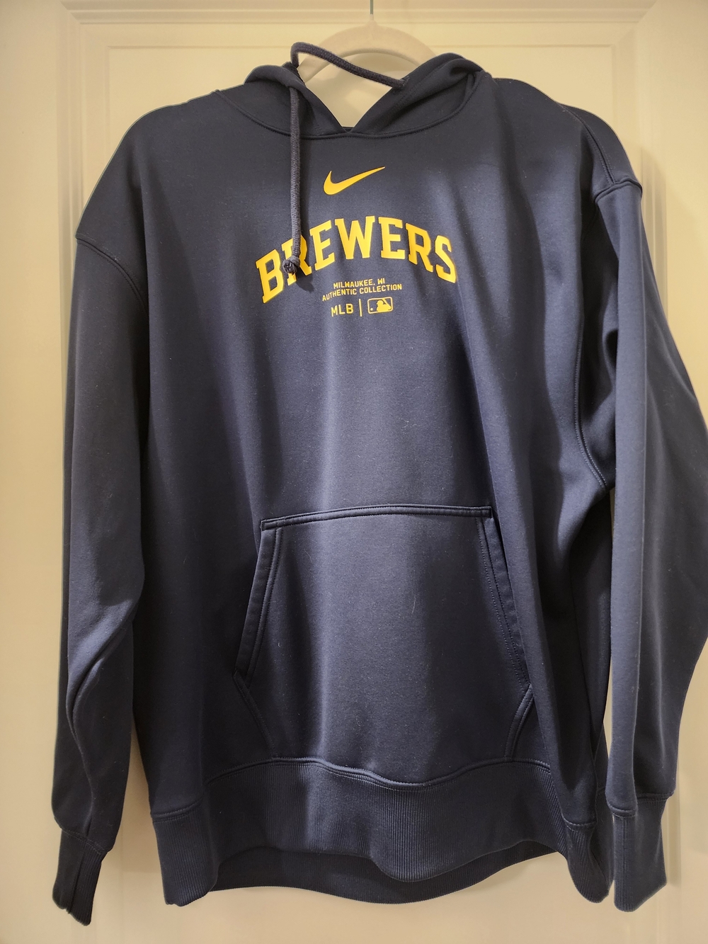 Nike Navy Brewers Pullover Hoodie with Yellow Logo Size Small